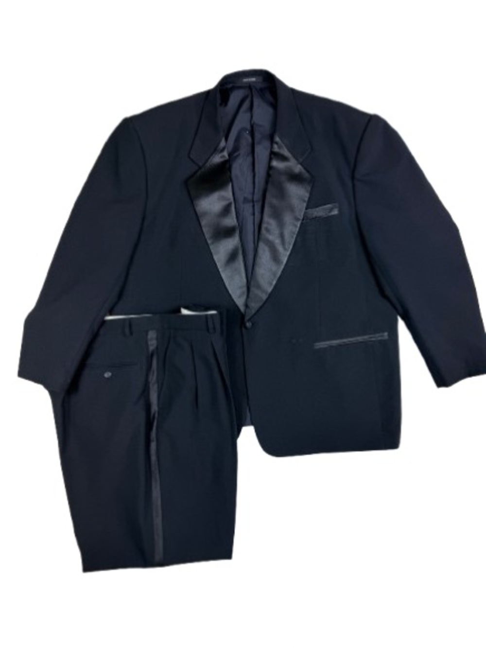 Vittorio St Angelo Black Satin Shawl Lapel Tuxedo Set 50R 44R Formal